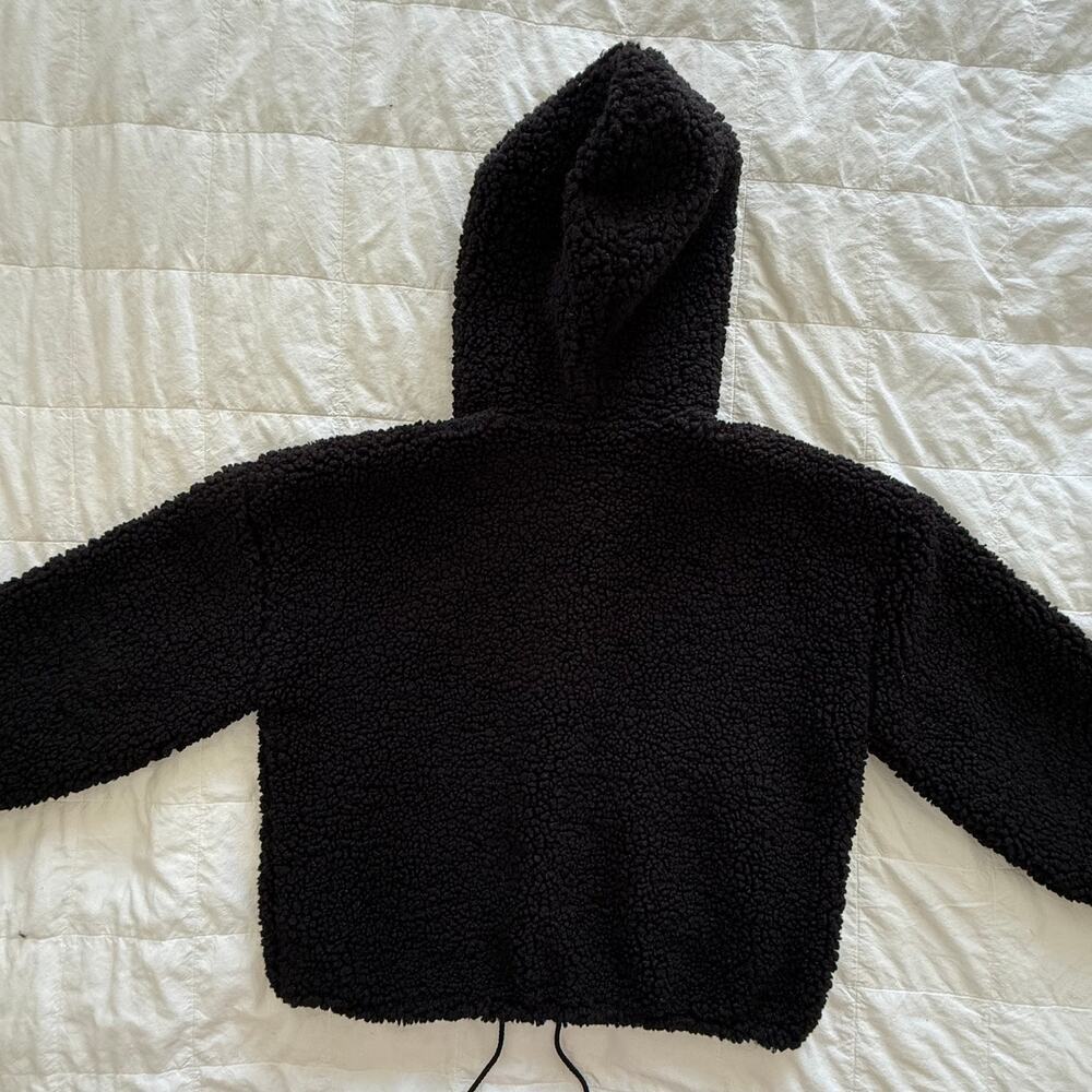Lucky Brand Black Teddy Sherpa Hooded Jacket Women’s L Oversized Full Zip Cozy - Picture 9 of 16